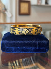 Load image into Gallery viewer, Vintage Black & Gold Tone Damascene Bird and Floral Hinged Bangle Maiden Bracelet