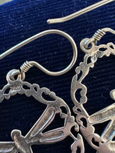 Load image into Gallery viewer, Vintage Sterling Silver Filigree Oval Dragonfly Dangle Earrings
