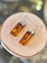 Load image into Gallery viewer, Vintage Sterling Silver Baltic Amber Half Cylinder Dangle Earrings