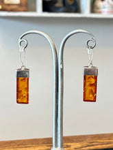Load image into Gallery viewer, Vintage Sterling Silver Baltic Amber Half Cylinder Dangle Earrings