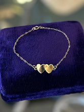 Load image into Gallery viewer, Vintage Signed Carl-Art 14KT GF Gold Filled Dainty Double Heart Bracelet 5.75"