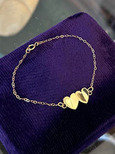 Load image into Gallery viewer, Vintage Signed Carl-Art 14KT GF Gold Filled Dainty Double Heart Bracelet 5.75"