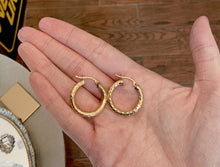 Load image into Gallery viewer, Vintage 1980s 14K Yellow Gold Diamond Cut Textured Hoop Earrings Hoops
