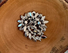 Load image into Gallery viewer, Vintage Midcentury Light Blue Aurora Borealis Faceted Navette Rhinestone Brooch