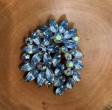 Load image into Gallery viewer, Vintage Midcentury Light Blue Aurora Borealis Faceted Navette Rhinestone Brooch