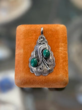 Load image into Gallery viewer, Vintage Navajo J.W. Tom Sterling Silver Genuine Malachite Cabochon Pendant