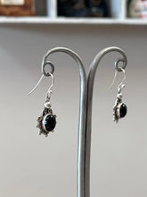 Load image into Gallery viewer, Vintage Sterling Silver & Black Onyx Cabochon Tibetan Style Dangle Earrings