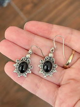 Load image into Gallery viewer, Vintage Sterling Silver & Black Onyx Cabochon Tibetan Style Dangle Earrings