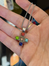 Load image into Gallery viewer, Vintage Sterling Silver Multi Gemstone Cross Pendant Necklace 19"