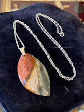 Load image into Gallery viewer, Vintage Sterling Silver Polished Jasper Pendant Necklace Statement Boho 24.25"