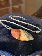 Load image into Gallery viewer, Vintage Sterling Silver Polished Jasper Pendant Necklace Statement Boho 24.25"