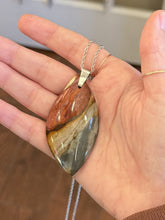 Load image into Gallery viewer, Vintage Sterling Silver Polished Jasper Pendant Necklace Statement Boho 24.25"