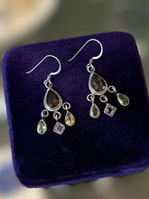 Load image into Gallery viewer, Vintage Sterling Silver Multi Gemstone Faceted Amethyst Citrine Peridot Earrings
