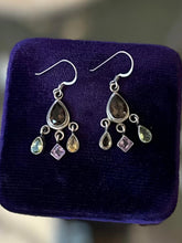 Load image into Gallery viewer, Vintage Sterling Silver Multi Gemstone Faceted Amethyst Citrine Peridot Earrings