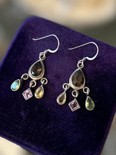 Load image into Gallery viewer, Vintage Sterling Silver Multi Gemstone Faceted Amethyst Citrine Peridot Earrings