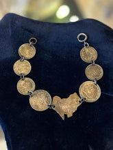Load image into Gallery viewer, Vintage 1940s WW2 Era Trench Art Australian Coin Pence Sweetheart Bracelet 6.75"