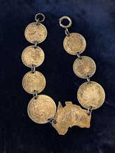 Load image into Gallery viewer, Vintage 1940s WW2 Era Trench Art Australian Coin Pence Sweetheart Bracelet 6.75"
