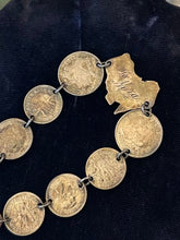 Load image into Gallery viewer, Vintage 1940s WW2 Era Trench Art Australian Coin Pence Sweetheart Bracelet 6.75"