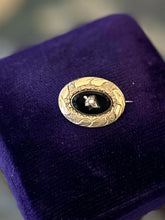 Load image into Gallery viewer, Antique Victorian Era Gold Filled Black Onyx Seed Pearl Oval Mourning Pin