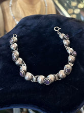 Load image into Gallery viewer, Vintage 1970s Mexico Sterling Silver Genuine Amethyst Cabochon Bracelet 7.5"
