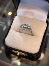 Load image into Gallery viewer, Vintage 14k White Gold Faceted Aquamarine & Diamond Ring US Size 7 1/2