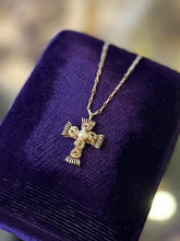 Load image into Gallery viewer, Vintage Gold Filled Wire Wrapped Pearl Cross Pendant Necklace Hook Closure 15"