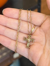 Load image into Gallery viewer, Vintage Gold Filled Wire Wrapped Pearl Cross Pendant Necklace Hook Closure 15"