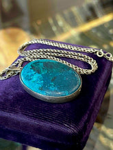 Load image into Gallery viewer, Vintage Sterling Silver Genuine Chrysocolla or Shattuckite Large Oval Pendant Necklace
