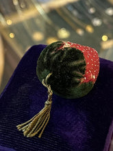 Load image into Gallery viewer, Antique Victorian Handmade Red Strawberry Green Velvet Pin Cushion