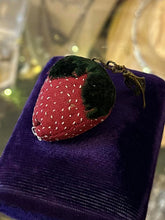 Load image into Gallery viewer, Antique Victorian Handmade Red Strawberry Green Velvet Pin Cushion
