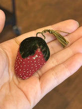 Load image into Gallery viewer, Antique Victorian Handmade Red Strawberry Green Velvet Pin Cushion