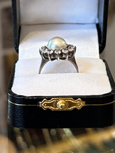 Load image into Gallery viewer, Vintage Sterling Silver Cubic Zirconia Halo Pearl Cocktail Ring US 7 1/4