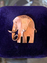 Load image into Gallery viewer, Vintage 1950s Signed REBAJES Hand Crafted Copper Elephant Brooch Pin Midcentury
