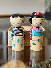 Load image into Gallery viewer, Vintage Japanese Wood Kokeshi Nesting Dolls Mini Handpainted Family Original Box