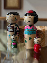 Load image into Gallery viewer, Vintage Japanese Wood Kokeshi Nesting Dolls Mini Handpainted Family Original Box