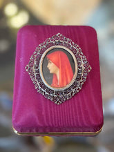 Load image into Gallery viewer, Vintage 800 Silver Filigree Frame Miniature Painting St. Fabiola Brooch or Pendant