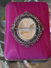 Load image into Gallery viewer, Vintage 800 Silver Filigree Frame Miniature Painting St. Fabiola Brooch or Pendant