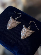 Load image into Gallery viewer, Vintage Sterling Silver Feline Style Mask Dangle Drop Earrings