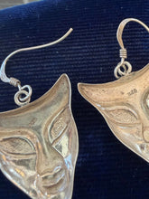 Load image into Gallery viewer, Vintage Sterling Silver Feline Style Mask Dangle Drop Earrings