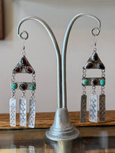 Load image into Gallery viewer, Vintage Signed D.T. Native American Sterling Silver Turquoise & Garnet Earrings