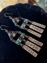 Load image into Gallery viewer, Vintage Signed D.T. Native American Sterling Silver Turquoise & Garnet Earrings