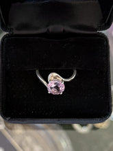 Load image into Gallery viewer, Sterling Silver Faceted Lilac Lavender Glass Stone Solitaire Ring US 7.25