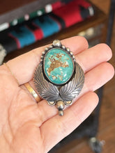 Load image into Gallery viewer, Vintage Sterling Silver Genuine Turquoise Feather Motif Pendant Southwestern