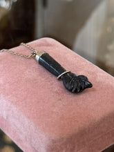 Load image into Gallery viewer, Vintage Hand Carved Black Stone Figa Fist Gold Plated Sterling Silver Necklace