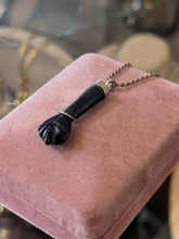 Load image into Gallery viewer, Vintage Hand Carved Black Stone Figa Fist Gold Plated Sterling Silver Necklace