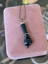 Load image into Gallery viewer, Vintage Hand Carved Black Stone Figa Fist Gold Plated Sterling Silver Necklace
