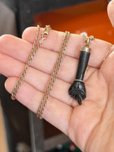 Load image into Gallery viewer, Vintage Hand Carved Black Stone Figa Fist Gold Plated Sterling Silver Necklace