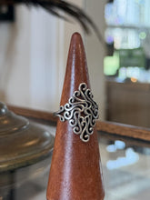 Load image into Gallery viewer, Vintage Sterling Silver Swirl Motif Statement Ring Adjustable US 8