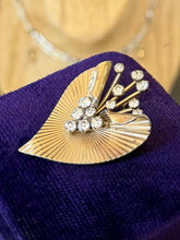 Load image into Gallery viewer, Vintage 1950s Signed KREMENTZ 14k Gold Overlay Art Deco Rhinestone Brooch or Pendant