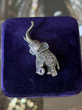 Load image into Gallery viewer, Vintage Sterling Silver Marcasite Faceted Amethyst & Garnet Circus Elephant Brooch
